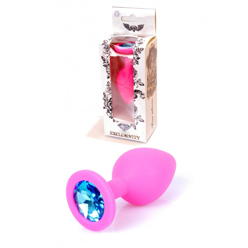 Анальна пробка  -Jewellery Pink Silikon PLUG MediumLight Blue Diamond