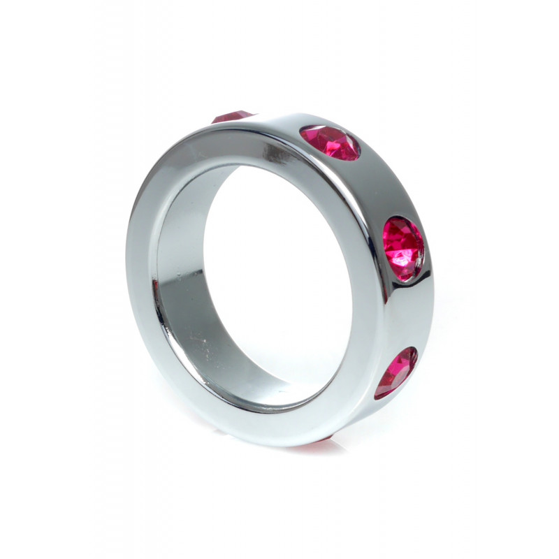 Pierścień-Metal Cock Ring with Pink Diamonds Medium