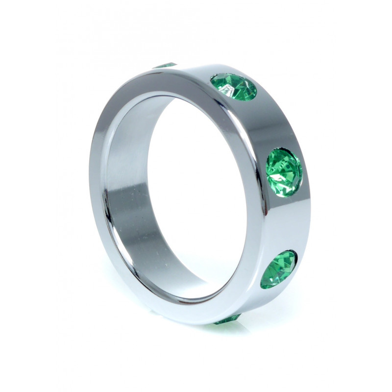 Pierścień-Metal Cock Ring with Green Diamonds Large